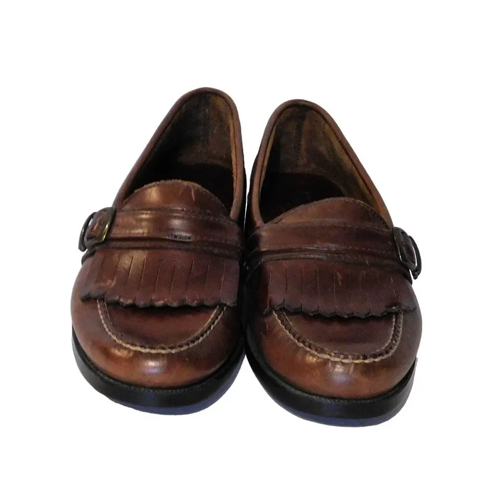 Bass Parker Loafers Mens Shoes 9.5M Brown Fringe Buckle Leather Slip On